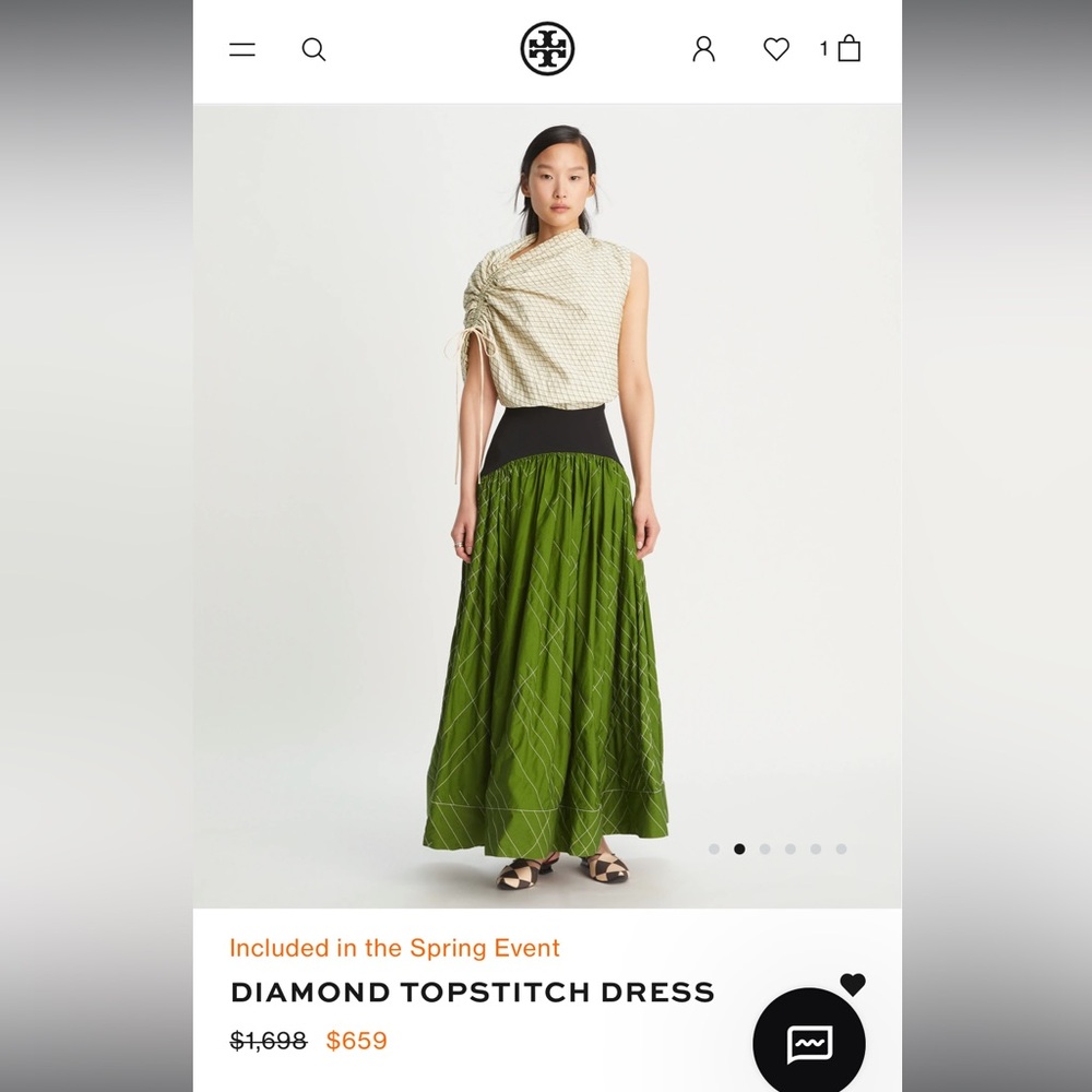 Tory Burch Diamond Topstitch Dress Olive Green